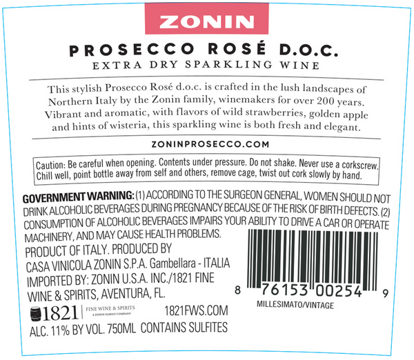 Zonin Prosecco Rose DOC (750ml)